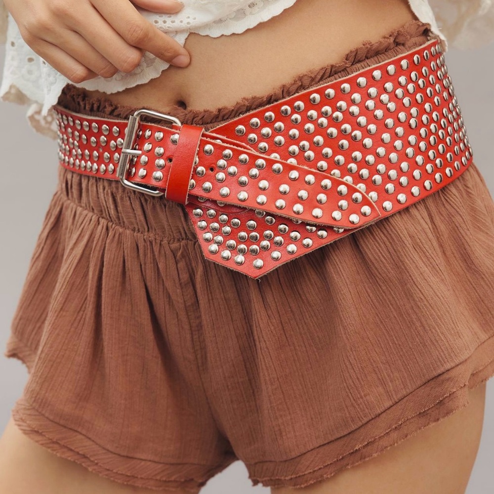 Z & L Ibiza Studded Leather Belt in Red w/ silver. Anthropologie & Free People - Picture 1 of 6